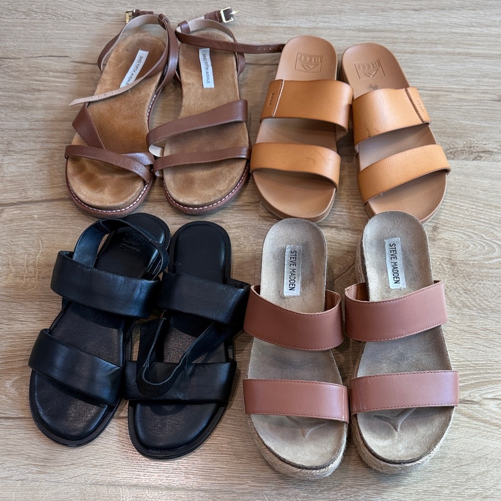 4x Collection of Sandals, Reef, Steve Madden, Saks, Dune - Women 7